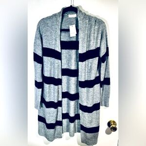 Elodie Gray Navy Striped Cardigan NWT